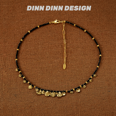 DINN DINN DESIGN度假系列小众百搭小片片黑色串珠项链