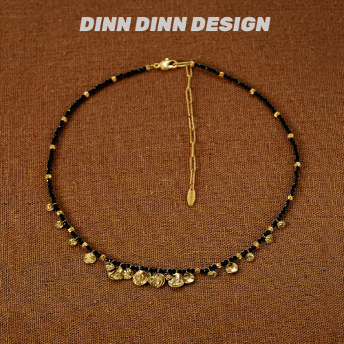 DINN DINN DESIGN度假系列小众百搭小片片黑色串珠项链