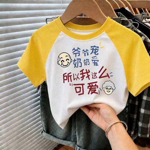 2026年趣味文字儿童T恤夏季童装男童女童幼儿园纯棉小童短袖上衣