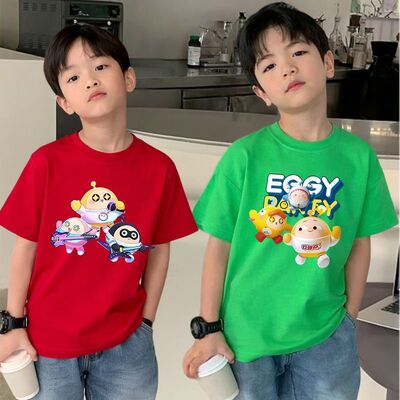 100%纯棉2026春季新款短袖男童T恤蛋仔派对小童卡通宝宝帅气衣服