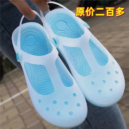 2022新款凉鞋洞洞鞋ins潮软底沙滩鞋果冻鞋护士鞋外穿两穿拖鞋懒