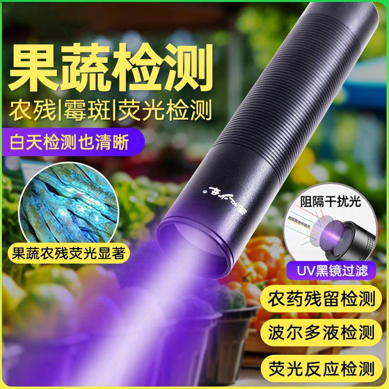 紫光灯蔬菜水果萤光剂 检测笔紫外线蓝光验钞鉴定专用365nm手电筒