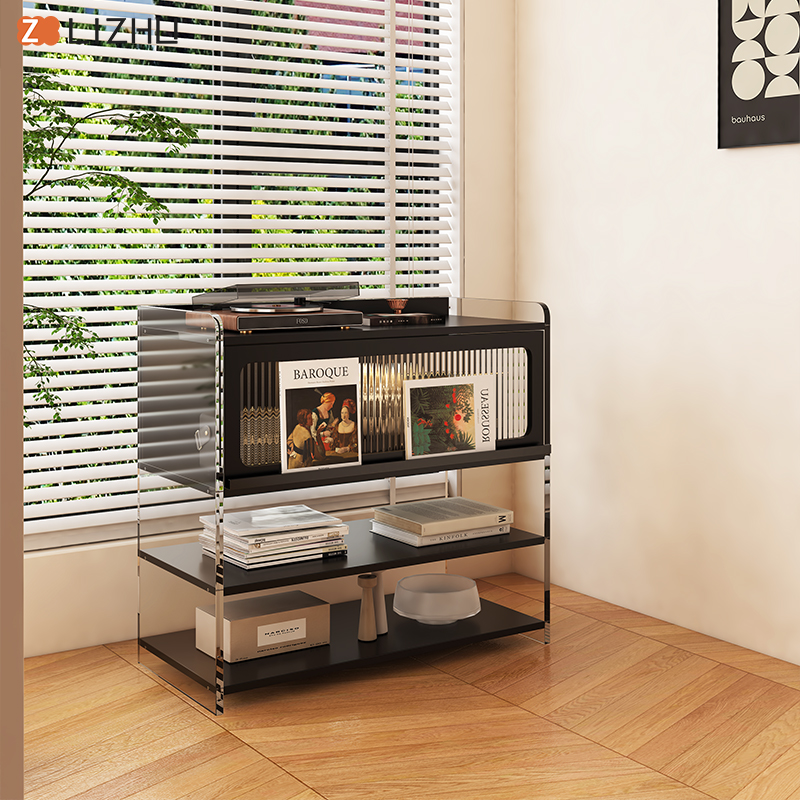 黑色展示柜实木翻门储物柜