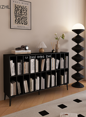 北欧书架简约书柜黑色格子柜客厅展示柜书房收纳矮柜杂志柜定制