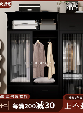 黑色衣柜北欧简约收o纳柜两门衣橱民宿家用小户型卧室收纳柜衣柜