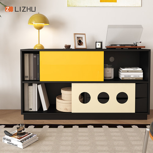 俪住定制中古风拼色边柜餐边柜靠墙一体储物柜客厅收纳柜电视边柜