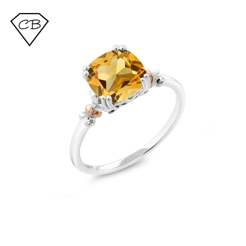 CB黄水晶戒指女小众设计纯银轻奢10K金3克拉彩色宝石情侣生日礼物