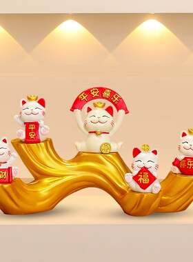 招财猫摆件桌面装饰树脂工艺品新年礼物小摆件玄关装饰品新款小猫