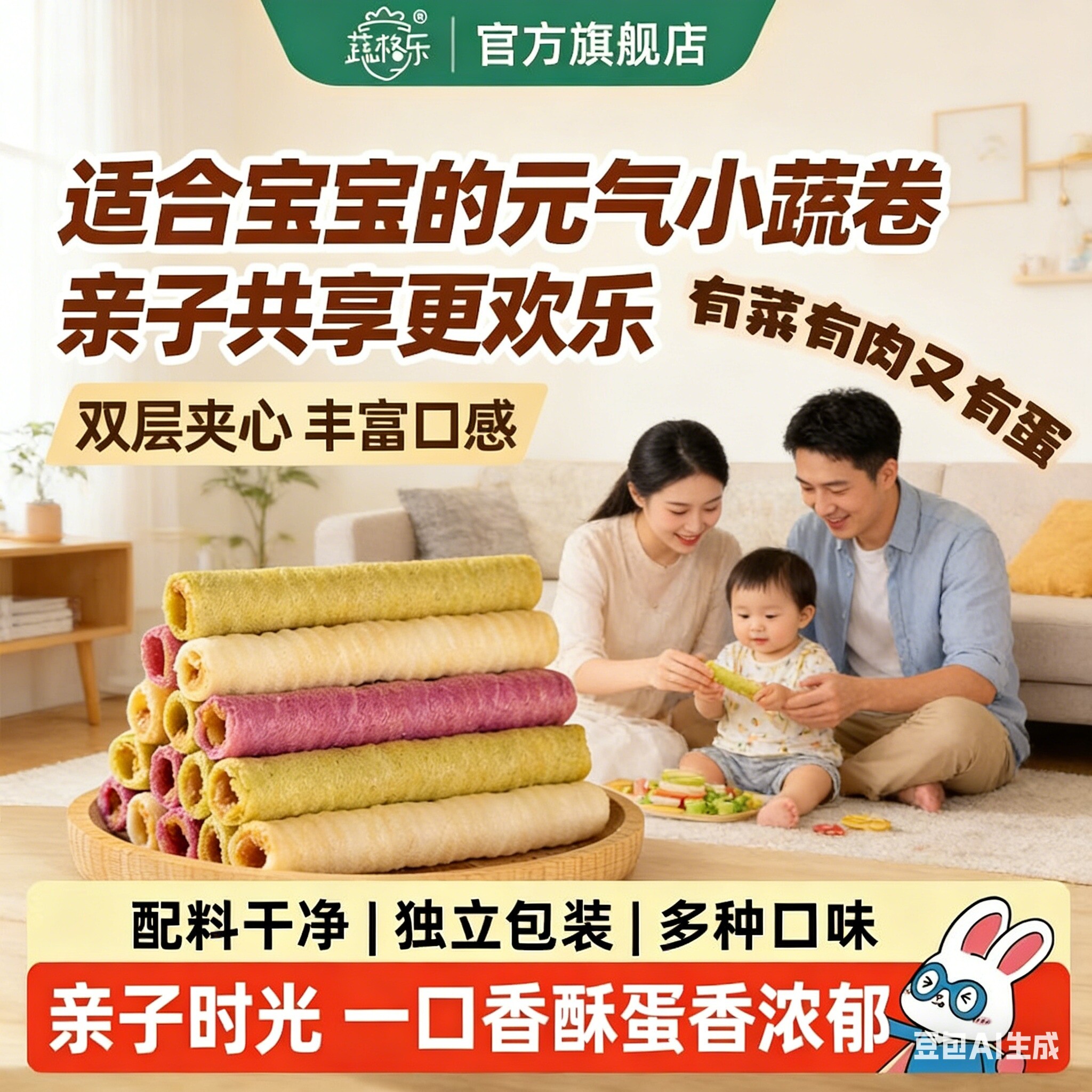 [禧物社推荐]蔬格乐儿童健康营养无添加小吃蔬菜肉松夹心蛋卷零食