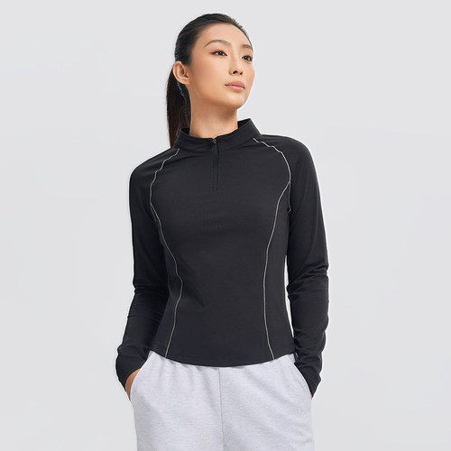 GYMANT肌肉蚂蚁冬季新款运动健身衣亲肤高弹黑色女立领长袖T恤