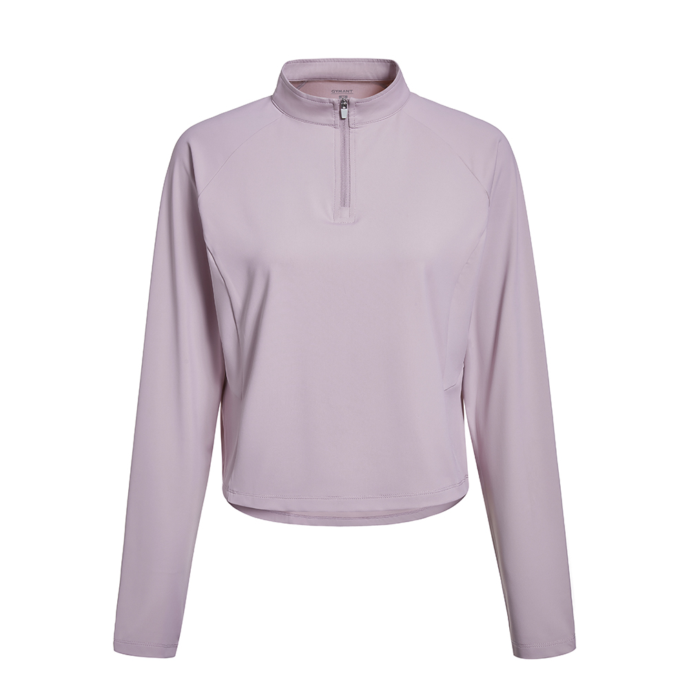 GYMANT肌肉蚂蚁秋季新款运动健身衣透气高弹浅粉色女立领长袖T恤