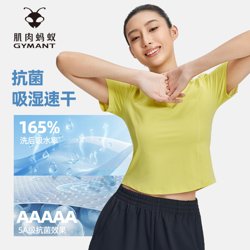 GYMANT肌肉蚂蚁夏季新款运动健身吸湿速干抗菌女圆领短袖T恤