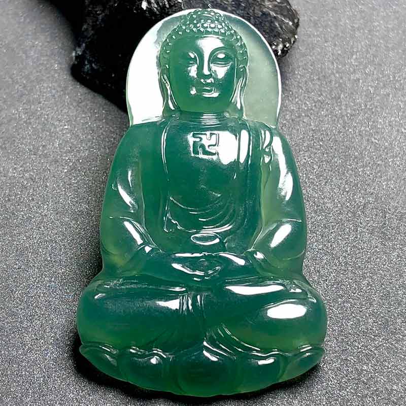 逸之璟天然缅甸老坑a货翡翠玉石雕刻冰种大日如来佛祖