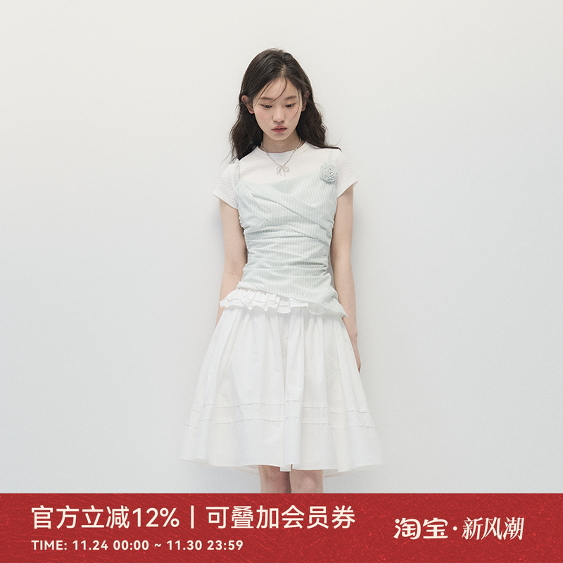 ANNATTO绿色玫瑰吊带背心上衣女