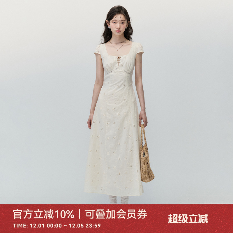 ANNATTO收腰显瘦杏色连衣裙长裙