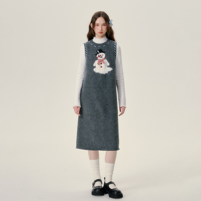 ANNATTO 绅士小雪人 2024年冬季新款加厚背心毛衣连衣裙女中长款