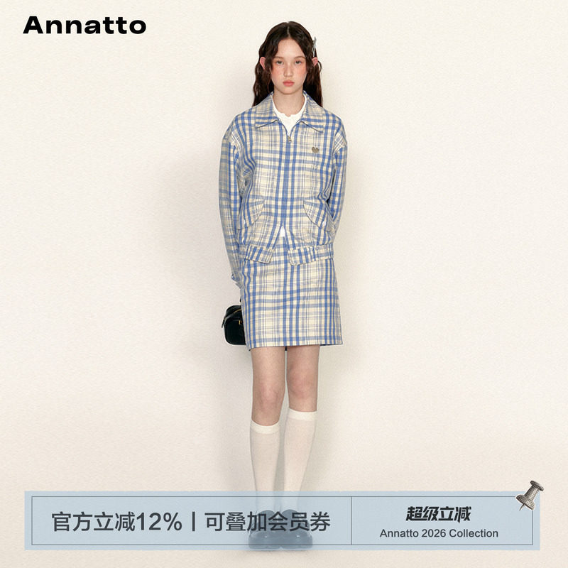 ANNATTO 2025春季新款高级格子时尚套装夹克外套+短款裙子两件套