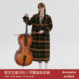 ANNATTO伯克利学姐 咖色格子呢子大衣外套女秋冬高级感小个子大衣