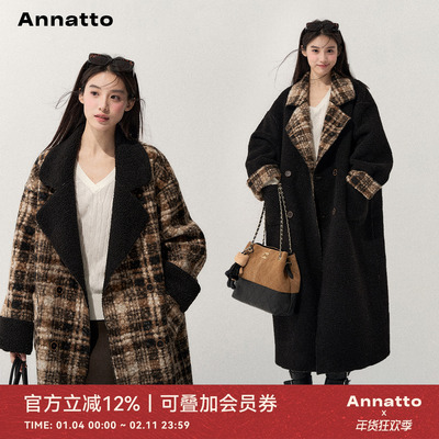 ANNATTO冬季格纹长款大衣外套