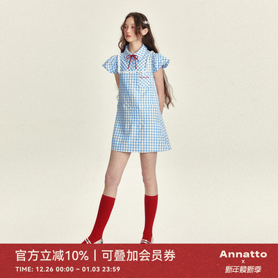 甜美少女娃娃裙格子连衣裙