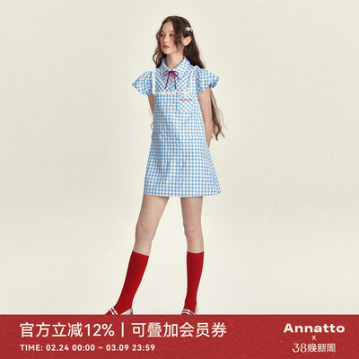 甜美少女娃娃裙格子连衣裙