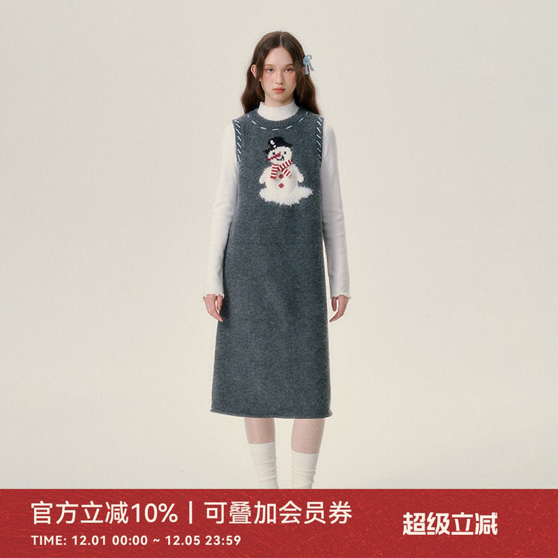 ANNATTO 绅士小雪人 2024年冬季新款加厚背心毛衣连衣裙女中长款