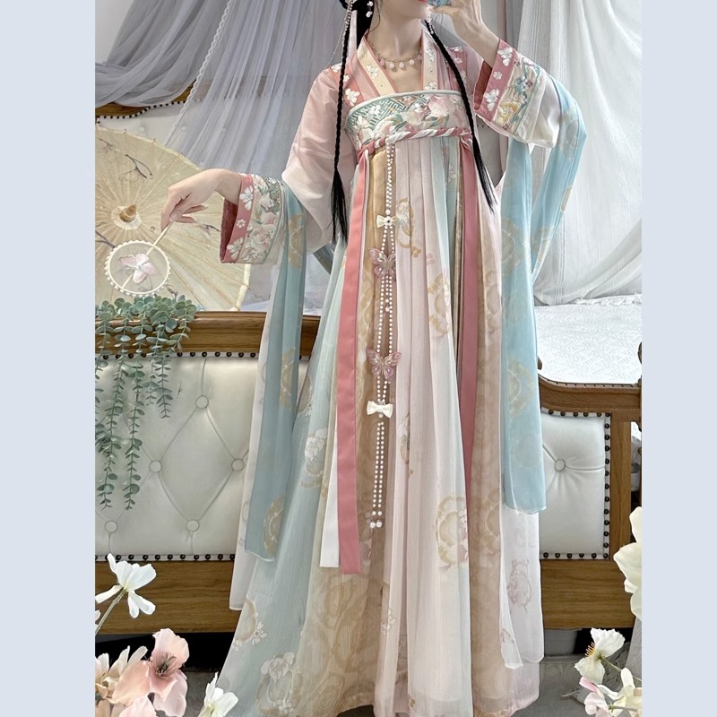 原创唐制汉服女小个子齐胸春夏秋季汉元素仙气飘飘大码成人吊带裙