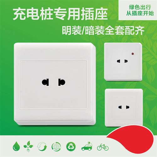 明装暗装二孔插座面板电瓶车充电桩专用插座明线自带底盒2孔