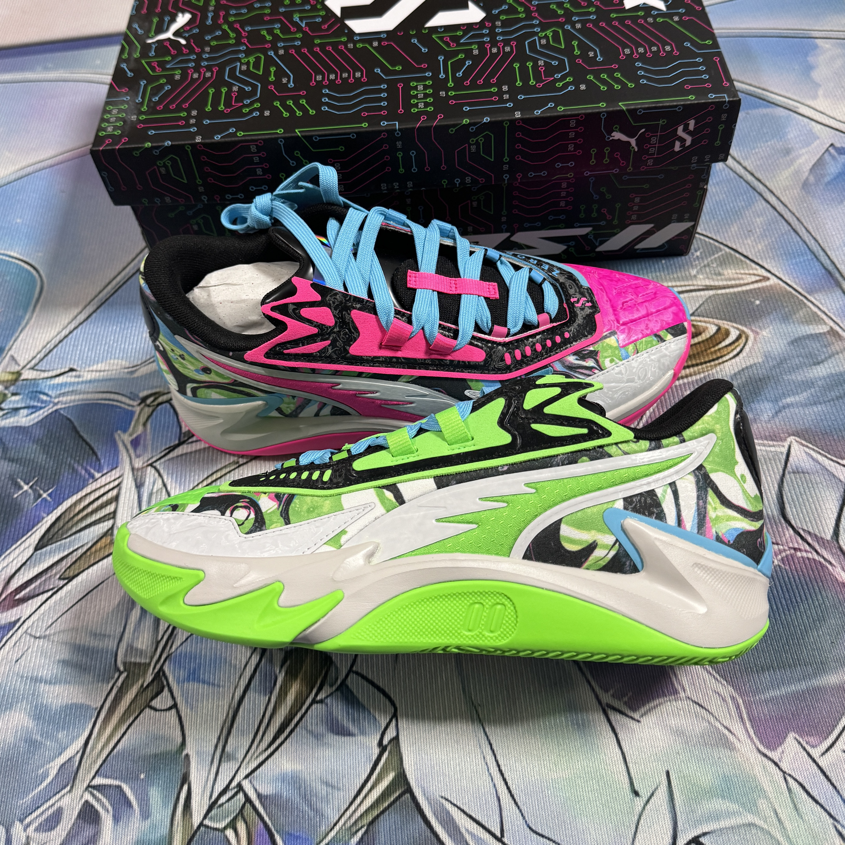 NBA 2K x PUMA Scoot Zeros减震低帮篮球鞋白绿蓝粉311349-01