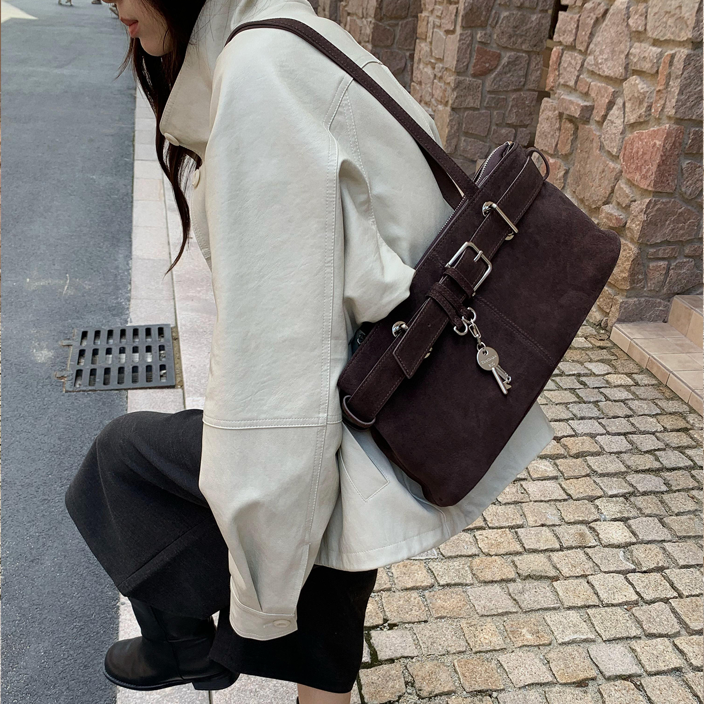 韩国秋冬牛皮钥匙皮带扣腋下包