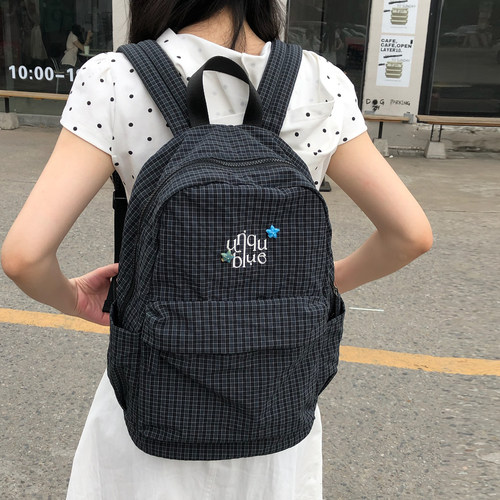 原创格子海星版大容量双肩包学生