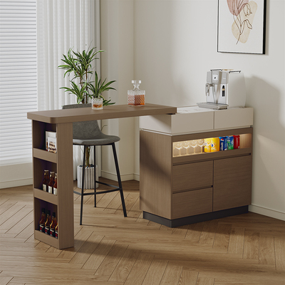 意式极简岩板伸缩吧台一体柜实木餐边柜客厅隔间小户型沙发侧边柜