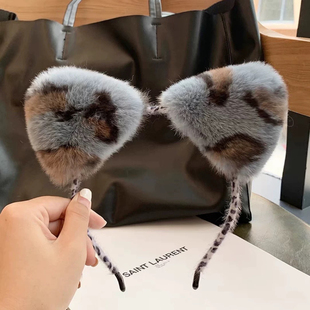 洗脸发箍女真獭兔毛毛猫耳朵发饰网红可爱毛绒头饰少女发卡头箍