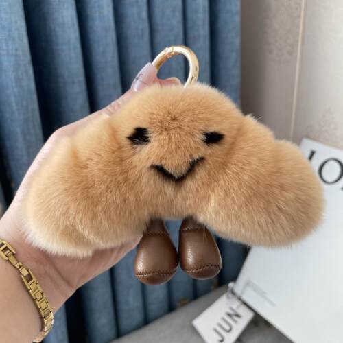 【可爱牛角包】真獭兔毛包包挂饰汽车钥匙扣挂件毛绒包包挂件礼物-封面