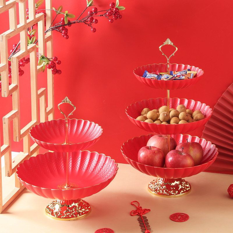 结婚果盘红色喜庆糖果零食架多层图片
