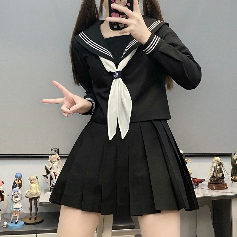 山茶与书jk制服原创正统基础款正版黑绀三本中间服不良水手服套装