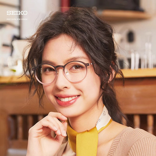SEIKO精工钛架眼镜女复古圆框防蓝光轻巧近视眼镜架 TS6201