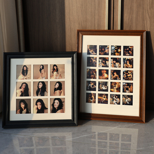 九宫格胡桃棕色实木相框12宫格卡纸画框中古风古装写真集