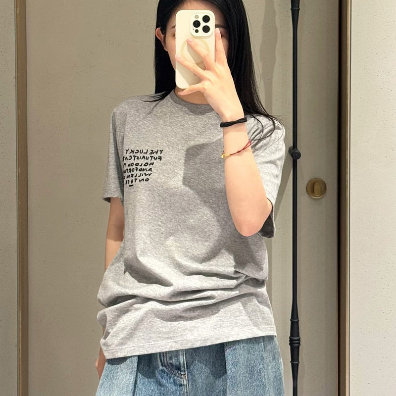 灰色短袖T恤女2026夏季新款刺绣字母打底衫圆领卡通熊猫纯棉上衣