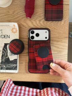 12可爱ins风磁吸啪嗒支架 泡泡骚通用圣诞限定强磁吸格纹爱心适用于iphone17promax手机壳苹果16