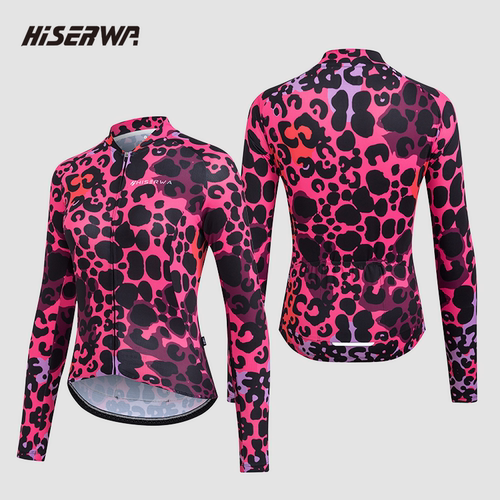HISERWA骑行服女款印花豹纹长袖