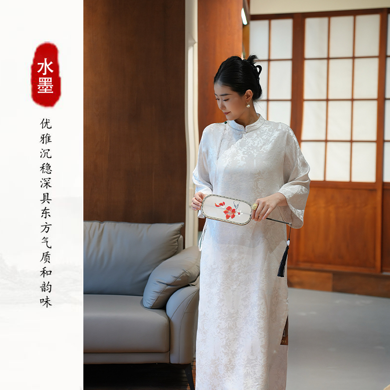 【福鱼呈祥】 名家张林根正绢新中式长款禅意连衣裙M77215
