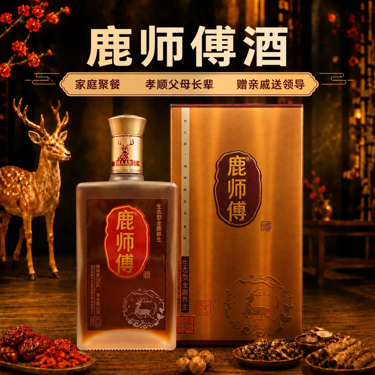 鹿师傅养生酒金鹿园大鹿场鹿师傅梅花鹿滋养酒鹿鞭鹿尾巴鹿筋送礼