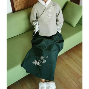 绿色立领斜襟长袖 知心衣秋冬季 国风版 新中式 上衣半身裙两件套 新款