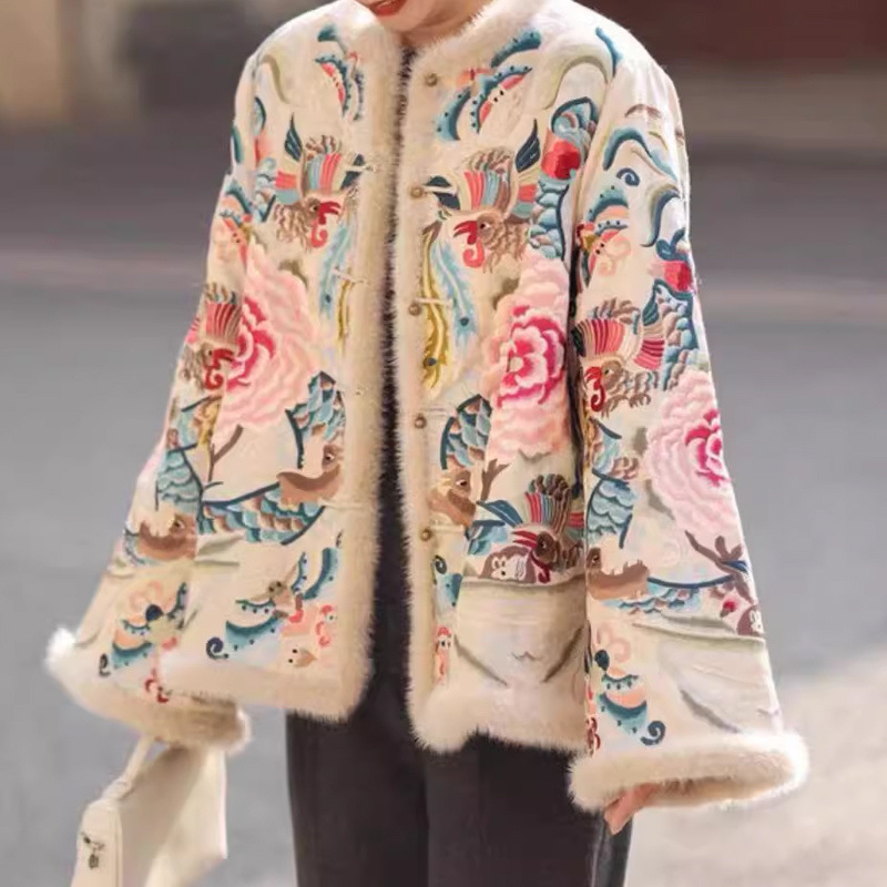 知心衣中国风唐装小棉袄白色立领长袖日常可穿百搭棉衣棉服都市风