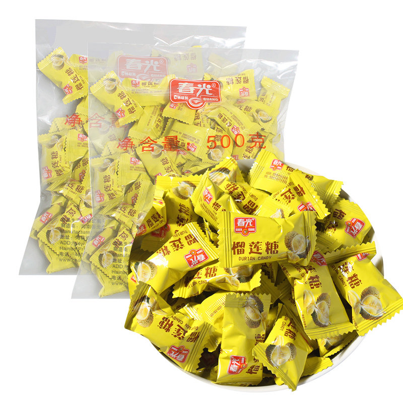 春光榴莲糖散装硬糖500g海南特产结婚婚庆喜糖年货奶糖糖果零食品