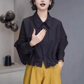 设计感高级显瘦内搭叠穿衬衣短款 黑色衬衫 春季 2026年新款 上衣 女款