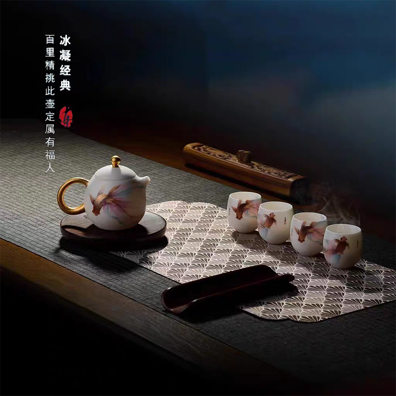 羊脂玉瓷茶壶手绘堆金中国风德化白瓷功夫茶具正把龙蛋壶(190ml)