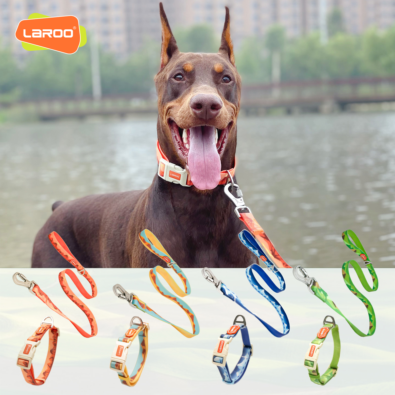 Laroo莱诺狗狗牵引绳防水防污专业级锁扣防挣脱狗绳狗炼子中型犬