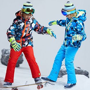 保暖男女童单双板冲锋衣套女童棉衣裤 儿童滑雪服套装